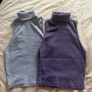 Gray and Purple Sleeveless Turtleneck Tops